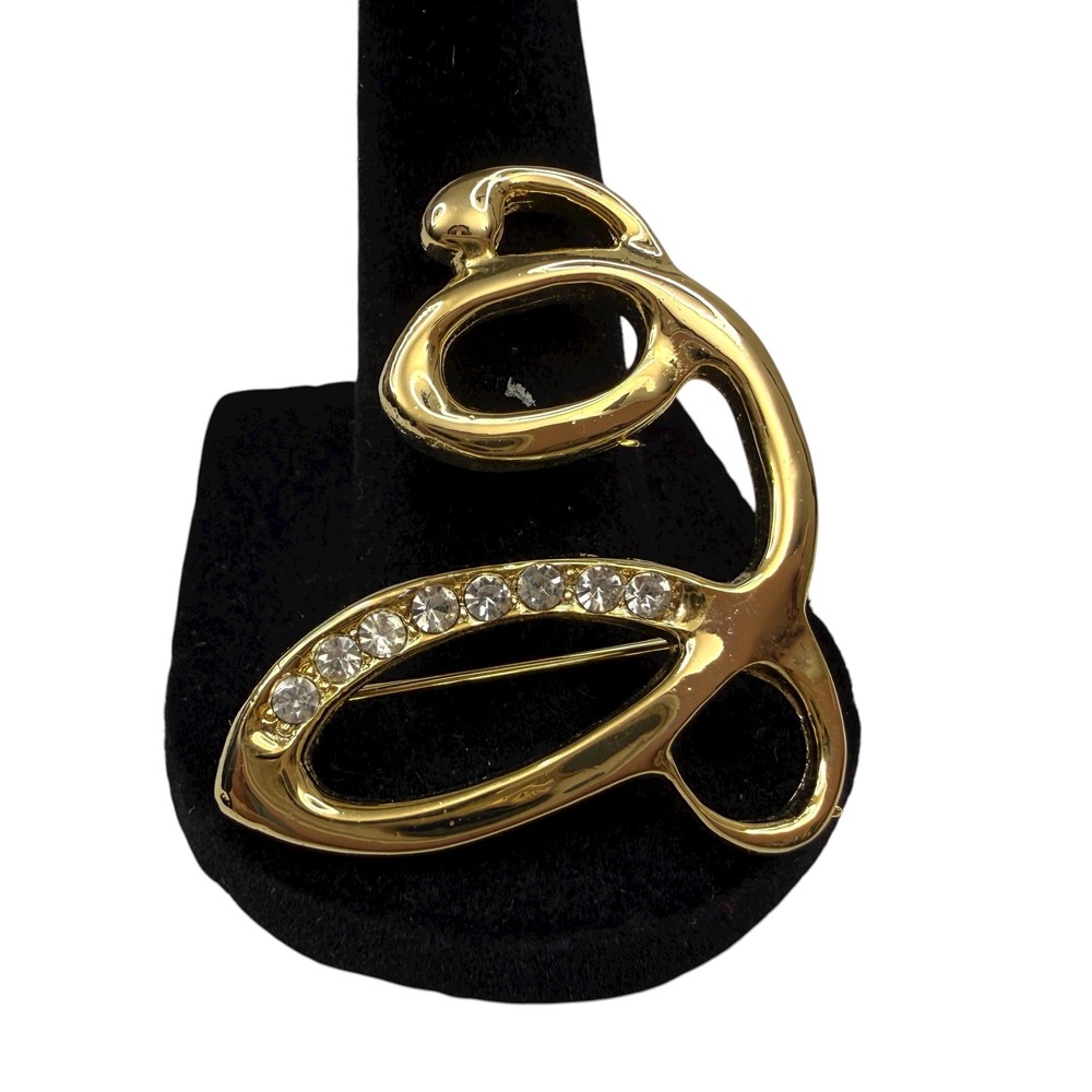 Gold Tone Script Letter G Rhinestone Channel-Set Brooch Fashion Jewelry 1.5 in